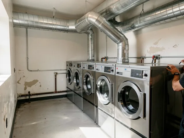 Montville Dryer Vent Cleaning team performing large-scale commercial dryer vent cleaning in Montville