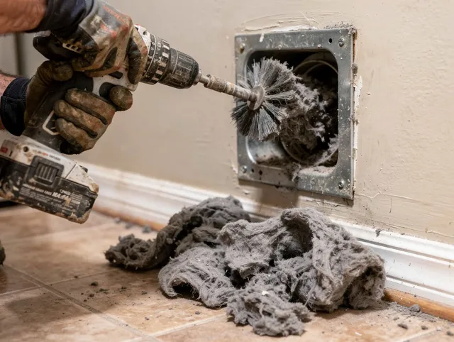 Certified Montville Dryer Vent Cleaning technician performing dryer vent cleaning in Montville